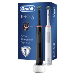 Oral-B PRO3 3900 1 fekete, 1 fehér Elektromos fogkefe Cross Action fejjel (2 markolatos)   